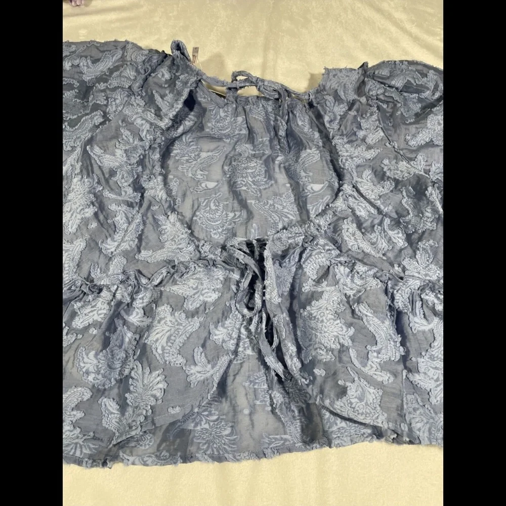 NWT Free People [ Small ] Calli Balloon‎ Sleeve Top in Bluemoon Quartz